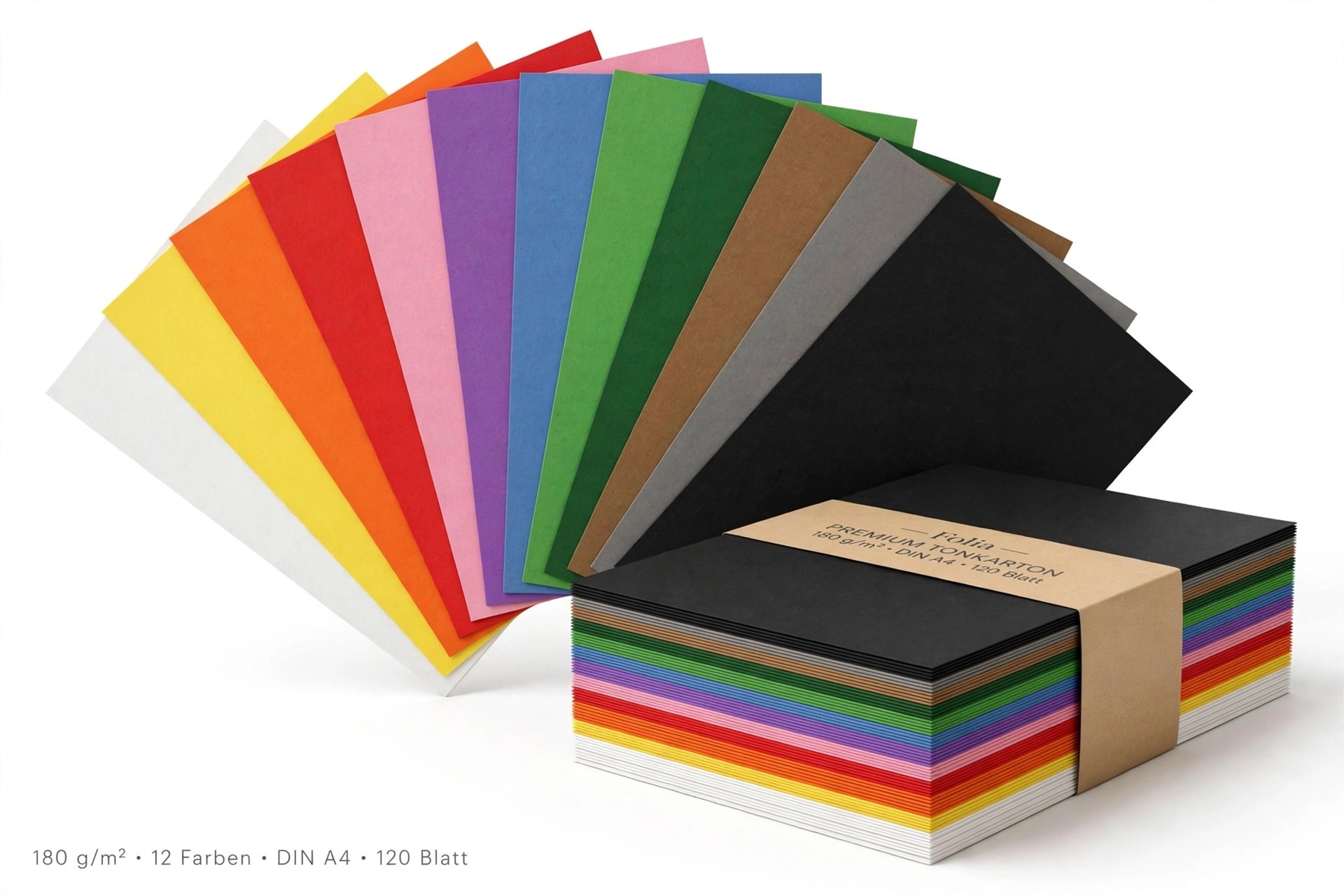 PREMIUM Tonkarton 180 g/m² | 12 Farben | 120 Bogen Set - DIN A4